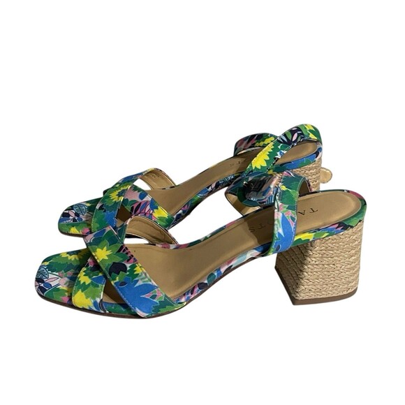 Talbots Siena Rope Floral Green Blue Sandals Women 7.5 Ankle Strap Block Heel - Picture 12 of 16